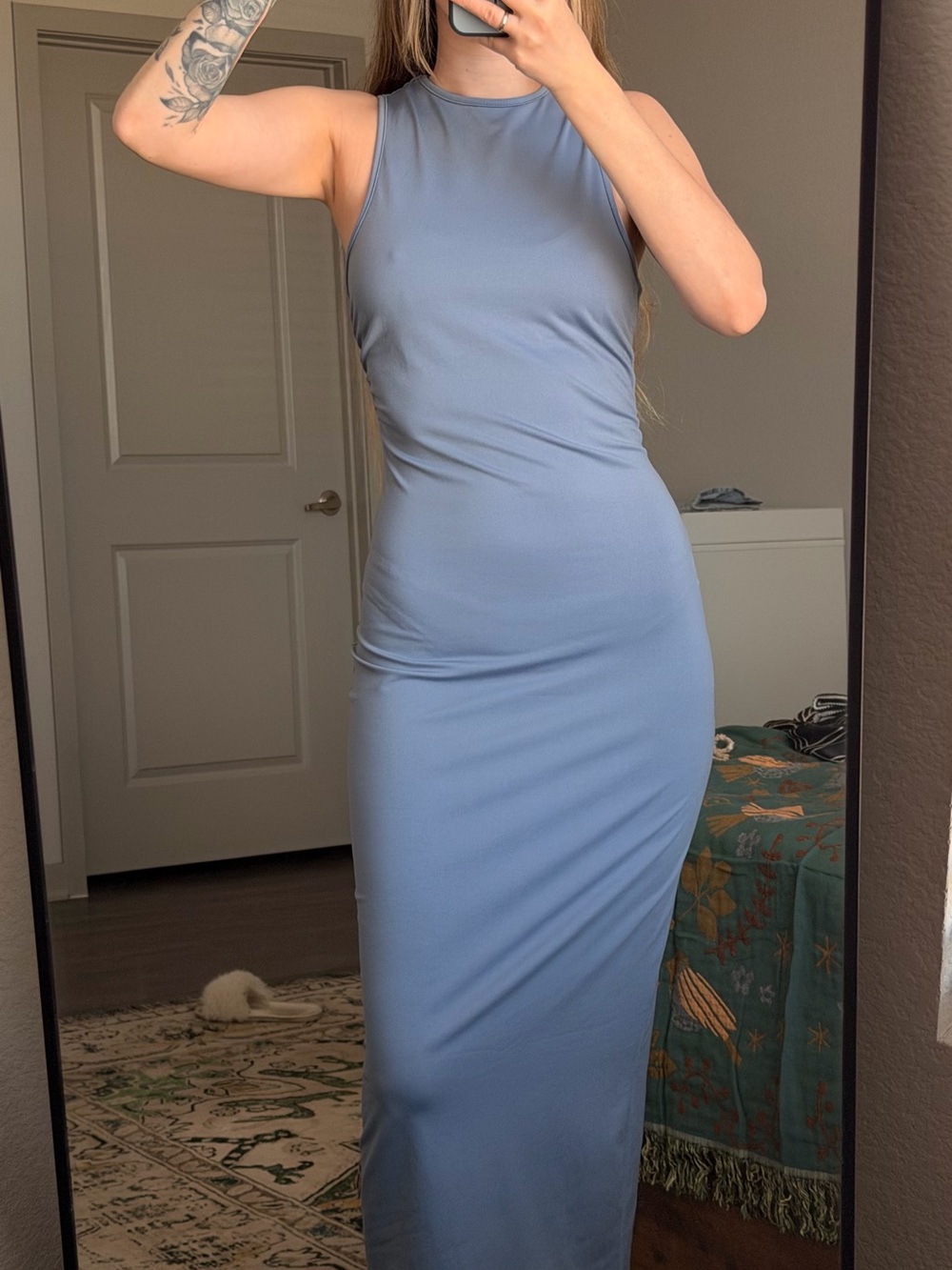 Sleeveless Fitted Maxi Dress in Dusty Blue